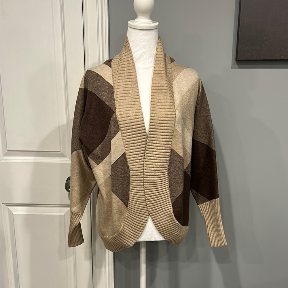 Chunky Knit Colorblock Cardigan with Shawl Collar